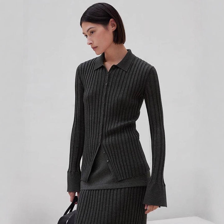 Kvinders ribstrikkede skjorter med slim fit Stilla