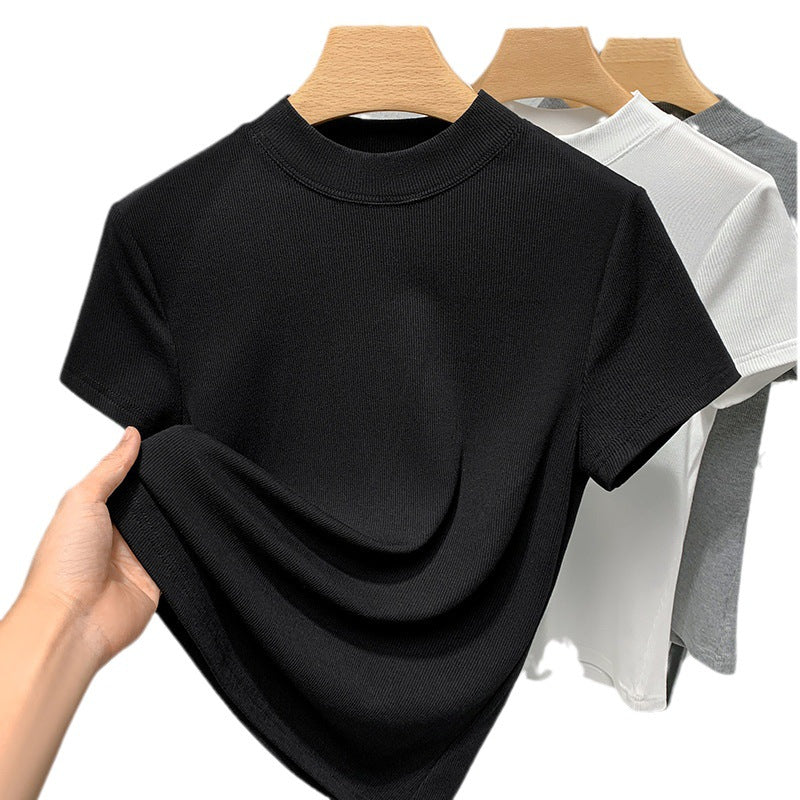 Dame figursyet T-shirt med højtstående krave i elastisk ribmateriale Stilla