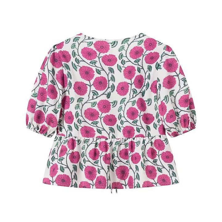 Dame sæt bestående af top og nederdel med blomsterprint og elegant indsnævring Stilla