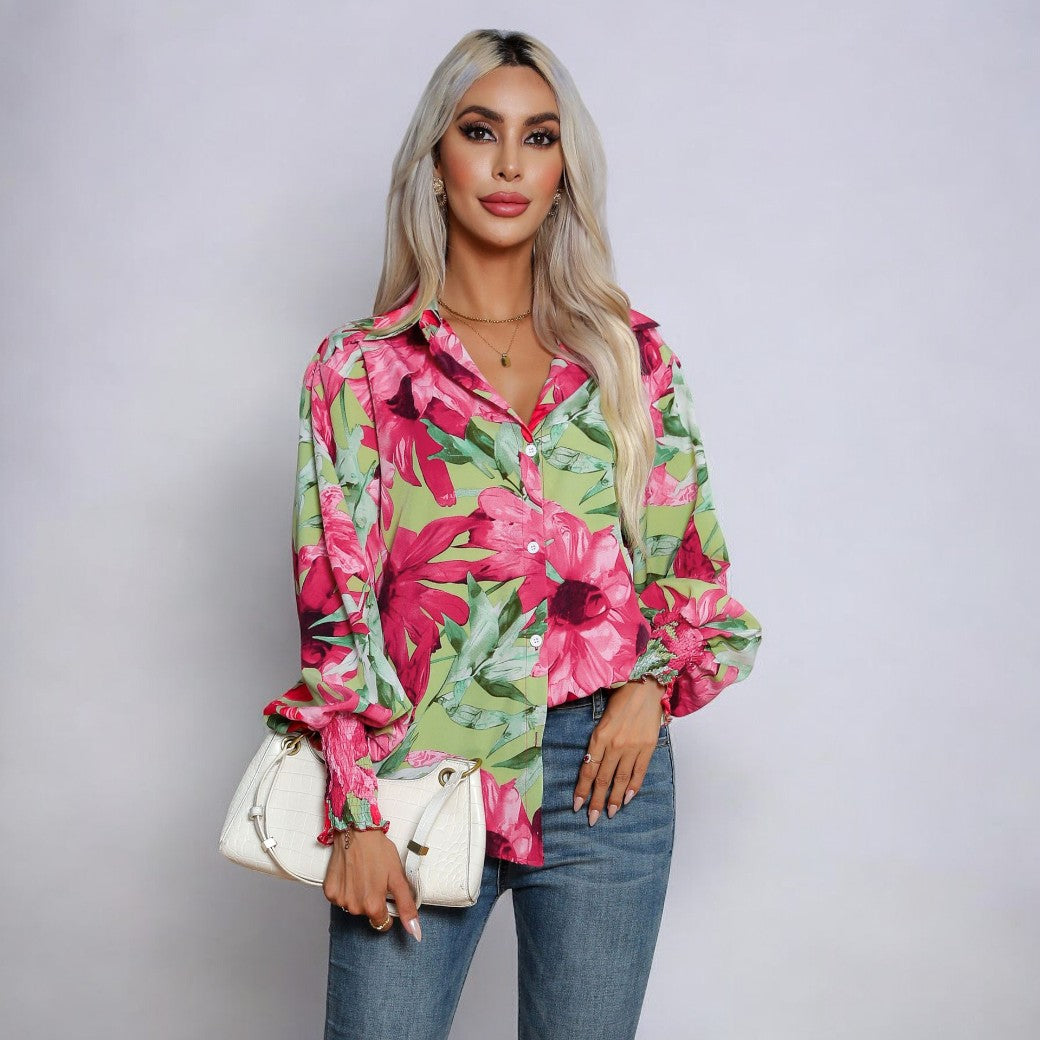 Stilla | Elegant Bluse skjorte med blomster mønster
