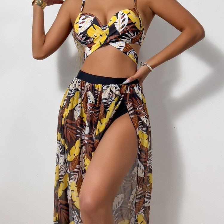 Dame Bikinisæt med forførende cut-out-design og gennemsigtig maxiskørt Stilla