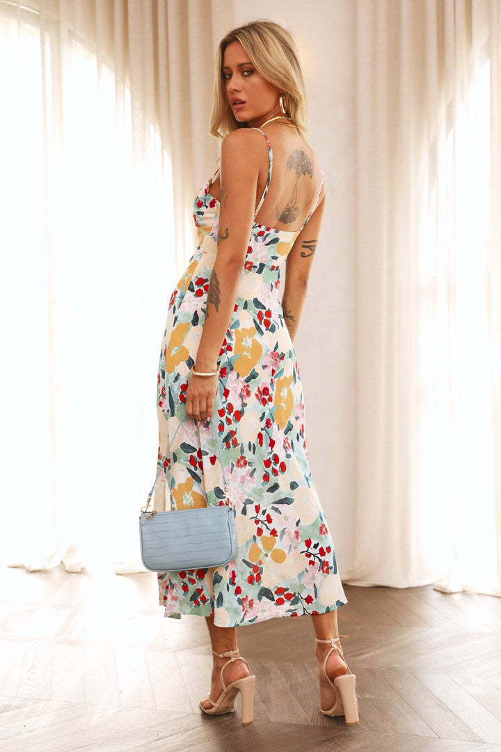 Kvinder Elegant Floral Maxi Kjole med Sideslids Stilla