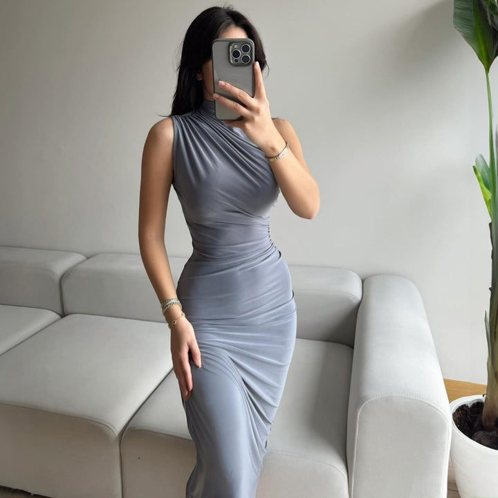 Dame elegant Maxi-Kjole med asymmetrisk overdelt og figursyet snit Stilla
