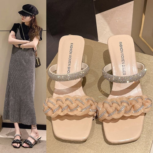 Damer Elegante Plateau-Sandaletter med glitrende strassdetaljer og flettet design Stilla