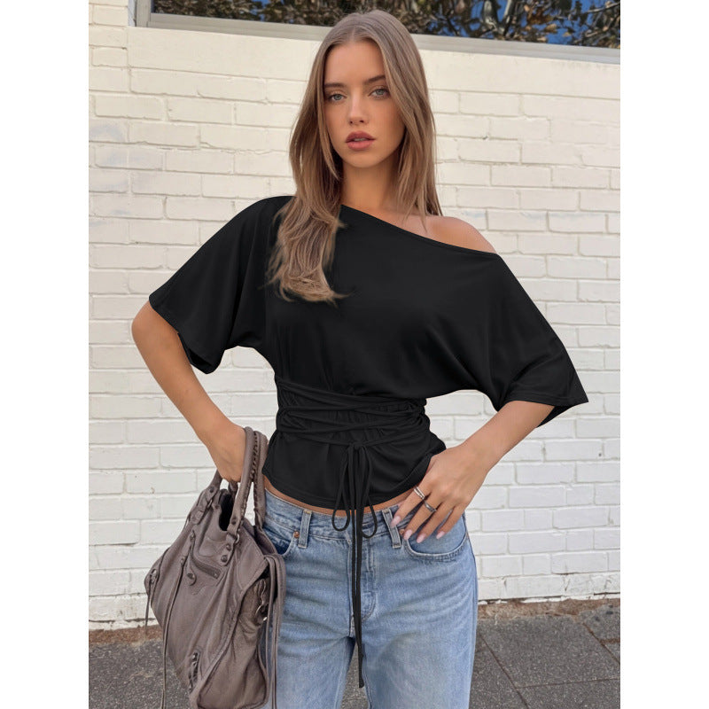 Damer asymmetrisk crop-top med vid skärning och flydande ærmer Skovae