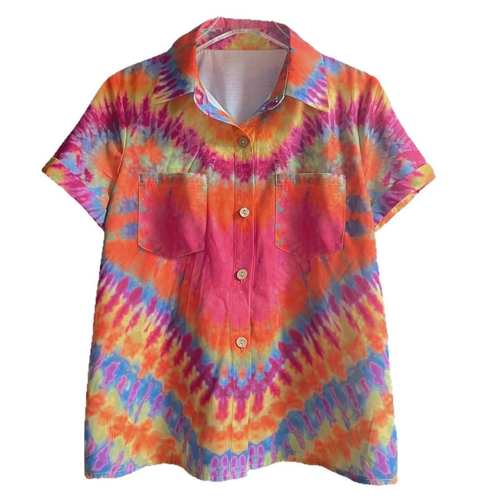 Dame Tie-Dye Button-Up Skjorte med Lomme Detalje Stilla