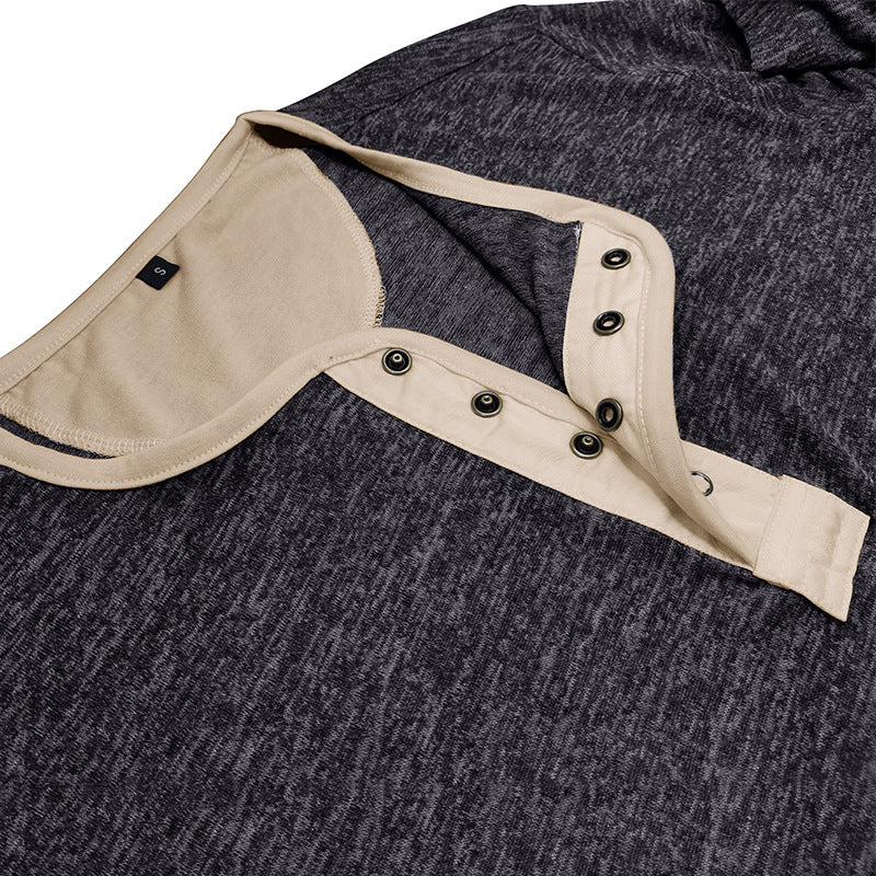 Herre langærmet Henley-shirt i åndbart bomuldsblanding med elegant knapliste Stilla