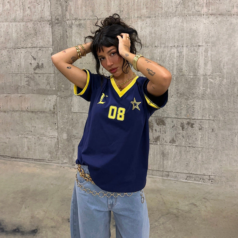 Dame OverStørrelse T-shirt i sporty stil med kontrastfarvet ærme Stilla