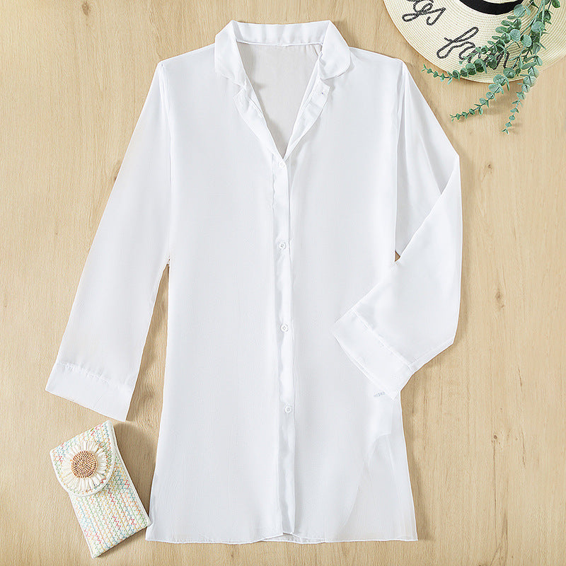 Dame Langærmet Strandbluse i let chiffon Stilla