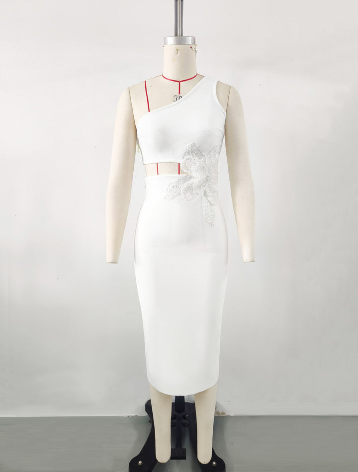 Dame Asymmetrisk Midi-Kjole med floral Applikation Stilla