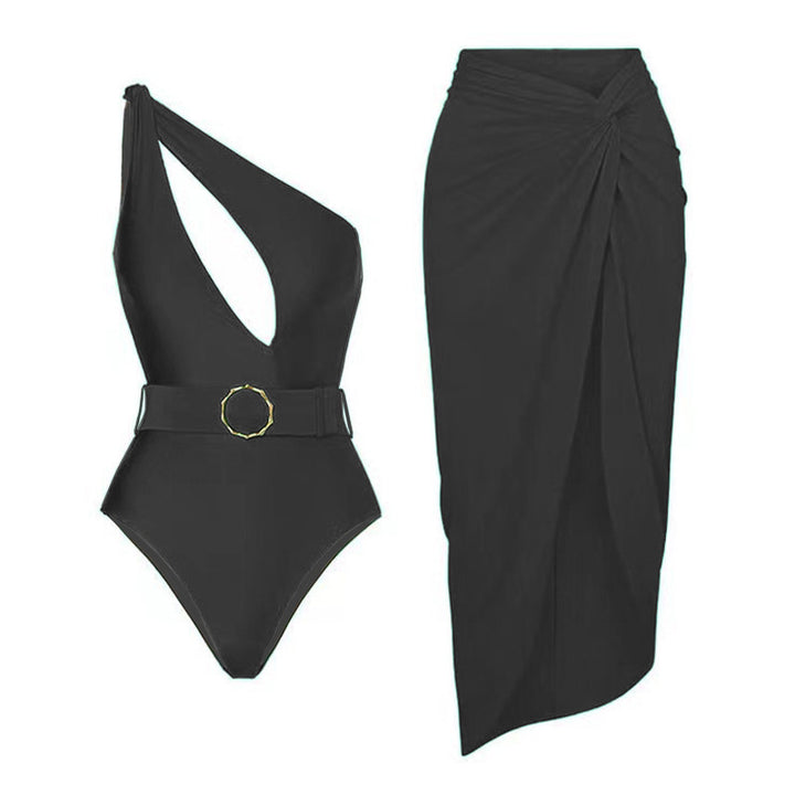 Dame elegant One-Shoulder badedragt med smart omslagsskørt Stilla