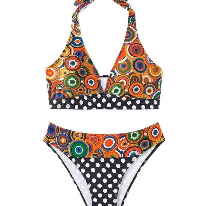 Dame bikini-sæt med geometrisk mønster og højskåret trusser Stilla