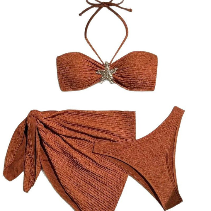 Dame Bandeau-bikini-sæt med fashionable indpakningsnederdel og glimmer-akkent Stilla