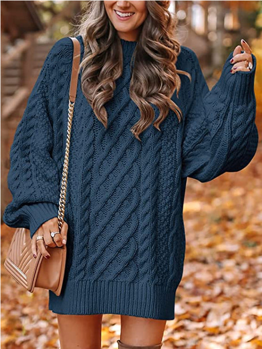 Kvinders stor strikket sweater med kabeldesign Stilla