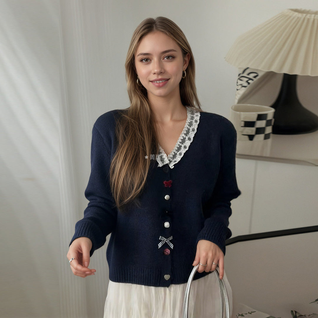 Kvinder Legesyg Strik Cardigan med Rynker og Knap Detaljer Stilla