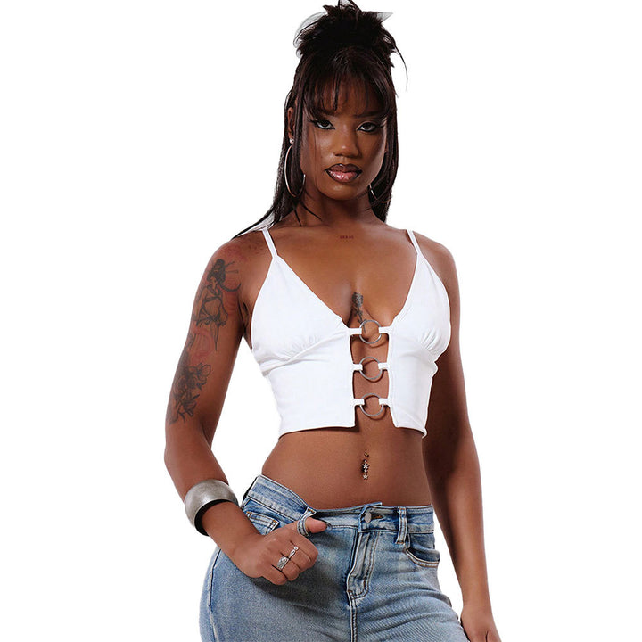 Kvinder cropped top med dekorative spænder og v-formet Stilla