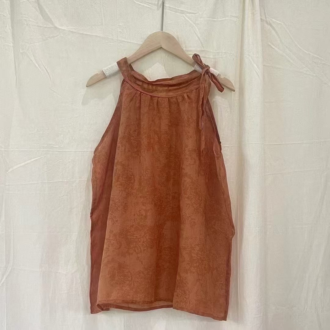 Femme Elegante ærmeløs bluse med sløjfedetalje Stilla