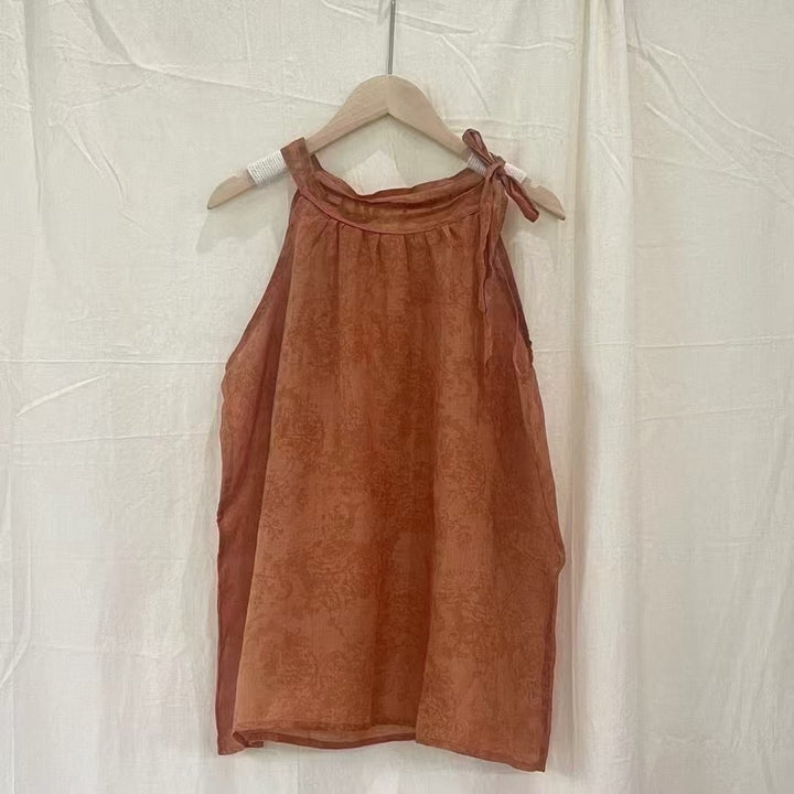 Femme Elegante ærmeløs bluse med sløjfedetalje Stilla