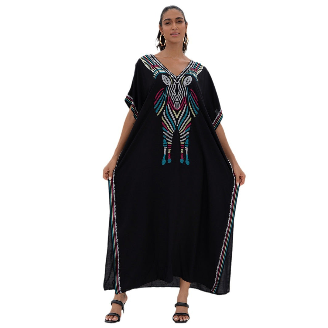 Dame Kaftan med kunstnerisk elefantmotiv og blød viskosestof Stilla