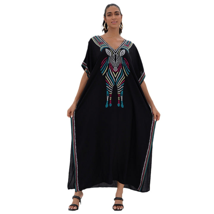 Dame Kaftan med kunstnerisk elefantmotiv og blød viskosestof Stilla