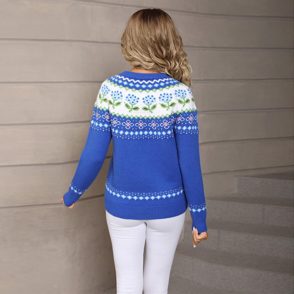 Kvinders sweater med blomster jacquard mønster Stilla