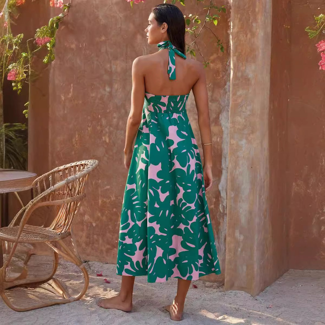 Dame Maxi Kjole med raffineret Halterneck og trendy Print Stilla