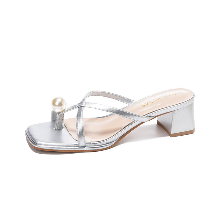 Kvinder elegante blokhæls slide sandaler med perle detaljer Stilla