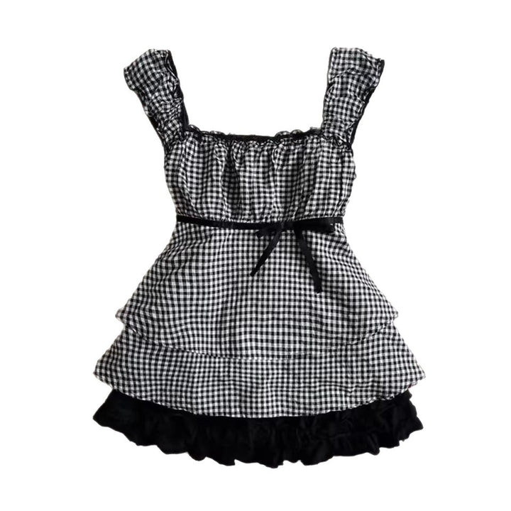 Damer Rynkeskjorte med Gingham-mønster og elastiske stropper Skovae
