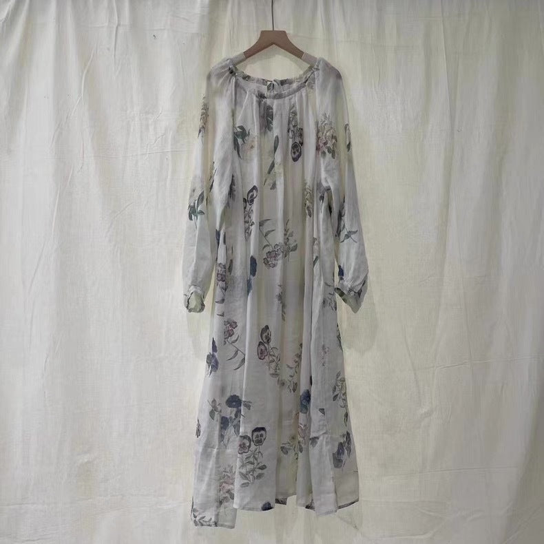 Femme Æterisk Floral Maxi-Kjole med Luftige Ærmer Stilla