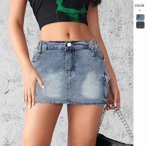 Kvinder Elegant Jeans Mini Kjole med Aftagelig Top og Side Lynlås Stilla