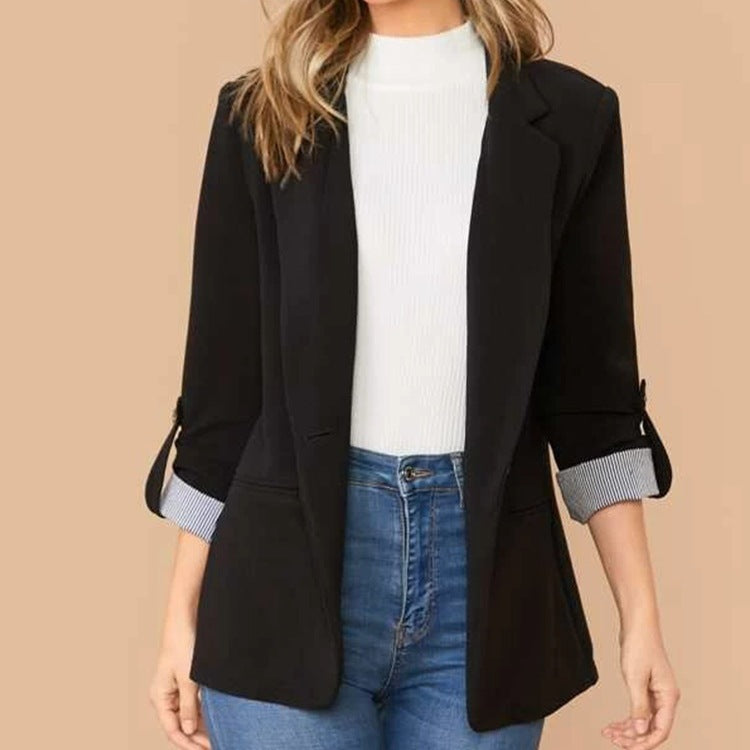 Dame Elegant afslappet blazer med omslagærmer og klassisk snit Stilla