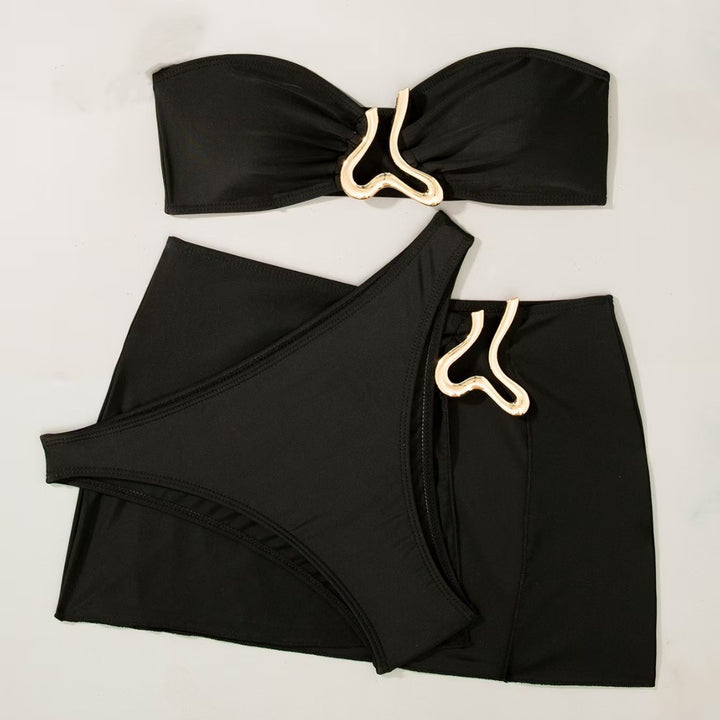 Dame Bikini-sæt med elegant bandeau top og moderigtig nederdel-bikini-bukser Stilla