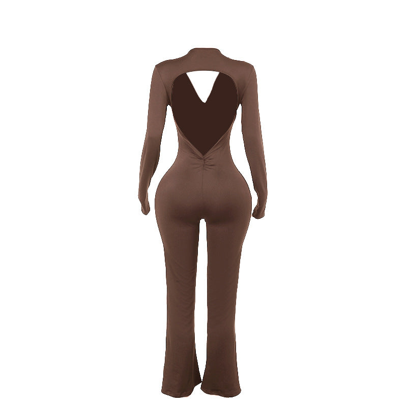 Dame trendy jumpsuit med åben ryg og let stof Skovae