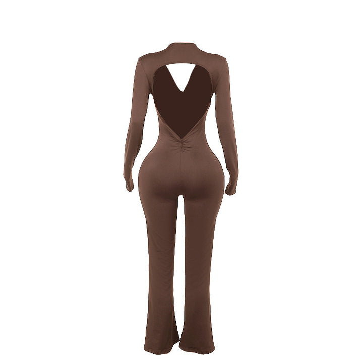 Dame trendy jumpsuit med åben ryg og let stof Skovae