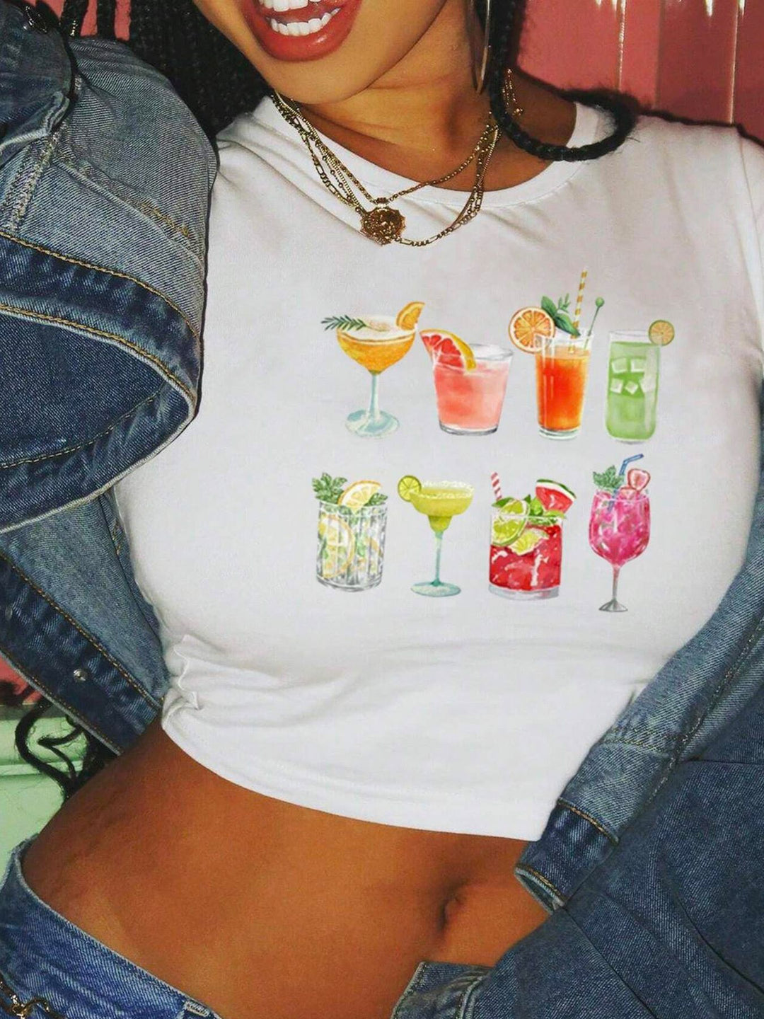 Dame Crop-T-shirt med inspirerende tryk og tætsiddende pasform Skovae