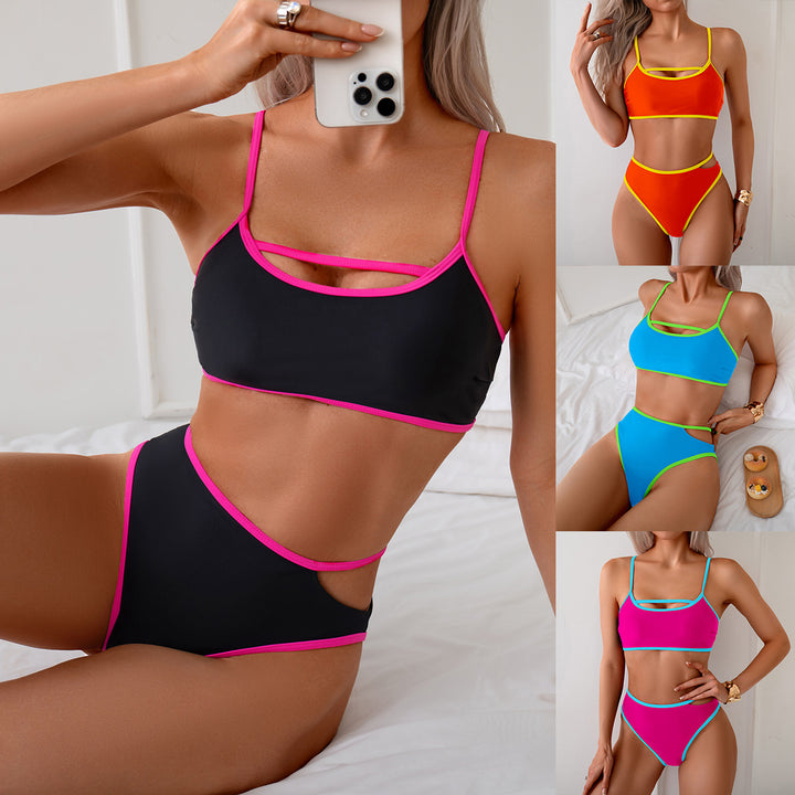 Damebikini med høj snit og sporty detaljer Stilla
