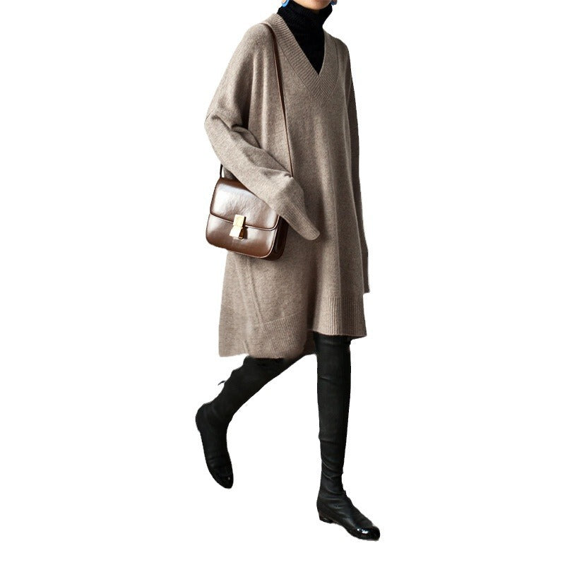 Femme Oversized V-Udskæring Strik Tunika Sweatshirt Stilla