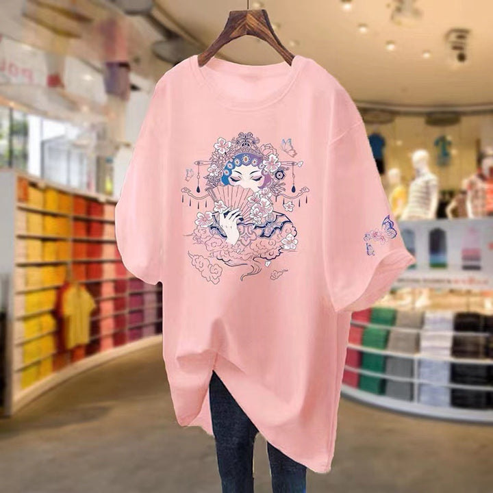 Dame T-shirt med kunstnerisk blomsterdesign og afslappet pasform Stilla