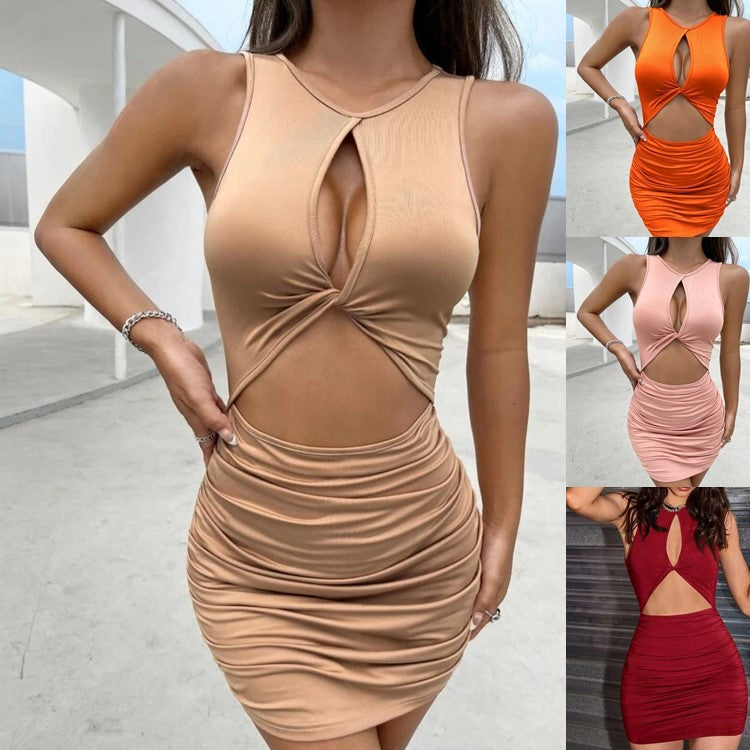 Dame Cut-Out Rynk Mini Kjole Stilla