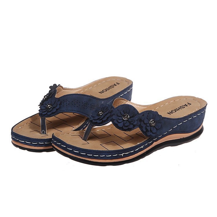 Dame mode tåsplit sandaler med blomster accenter og ergonomisk fodseng Stilla