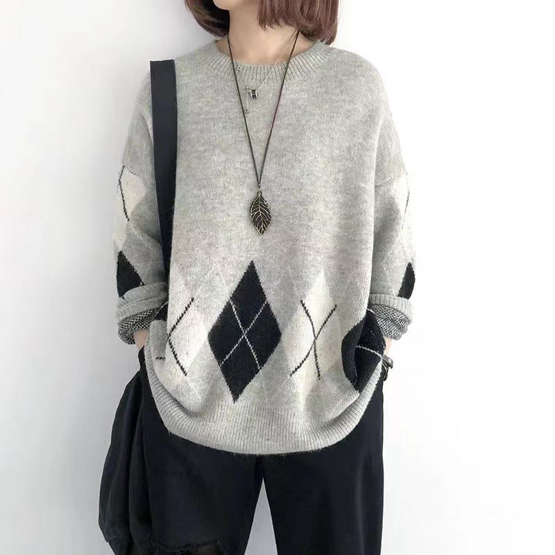 Dame hyggelig sweater i stilfuldt rombe-design Stilla