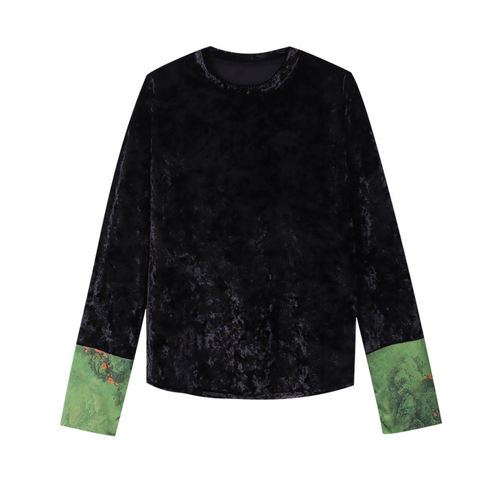 Damer velour top med lange ærmer og elegant rund halsudskæring Stilla