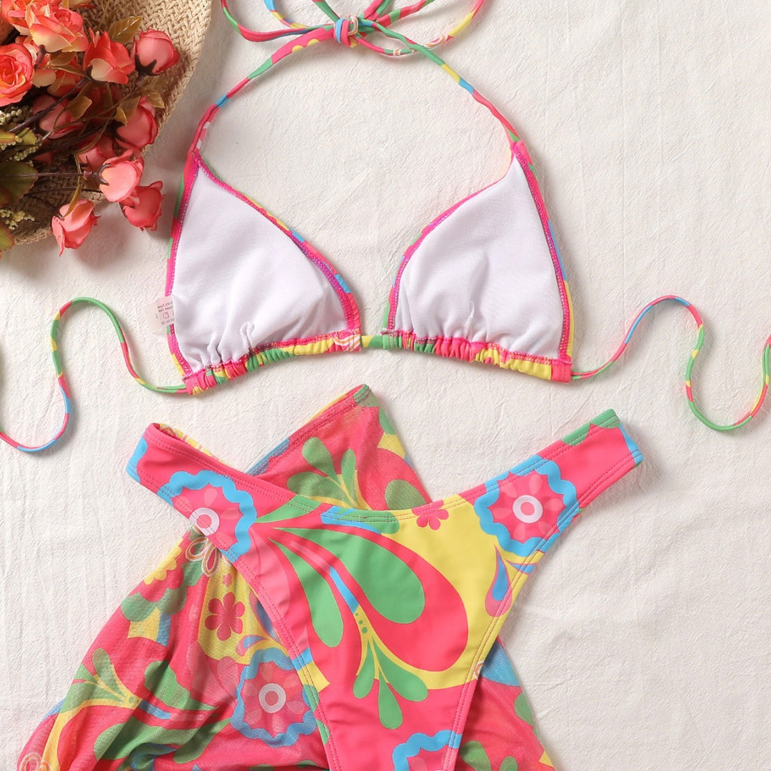 Dame Bikini-sæt med raffineret snøring og blomstermønster Skovae