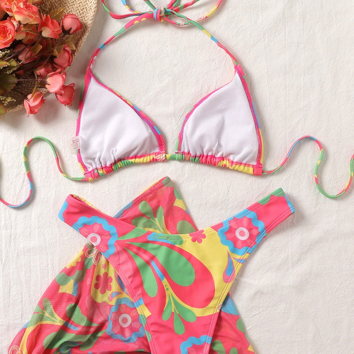 Dame Bikini-sæt med raffineret snøring og blomstermønster Skovae