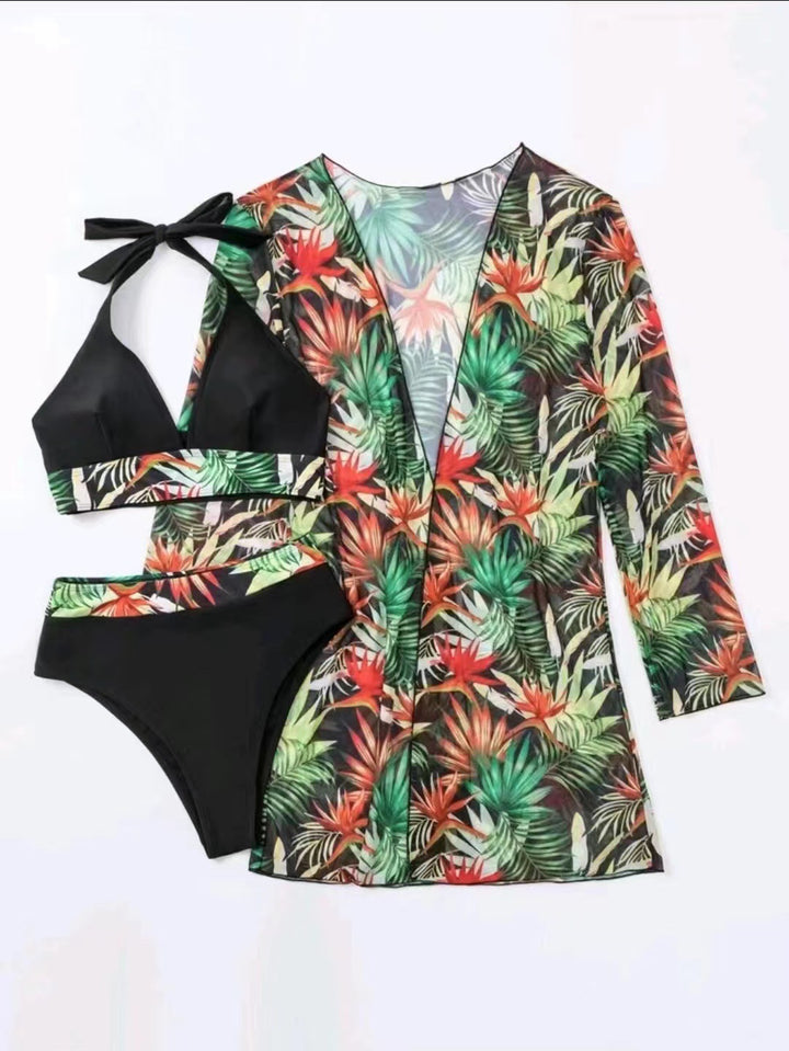 Dame badedragt sæt med elegant kimono og sporty bikini Stilla
