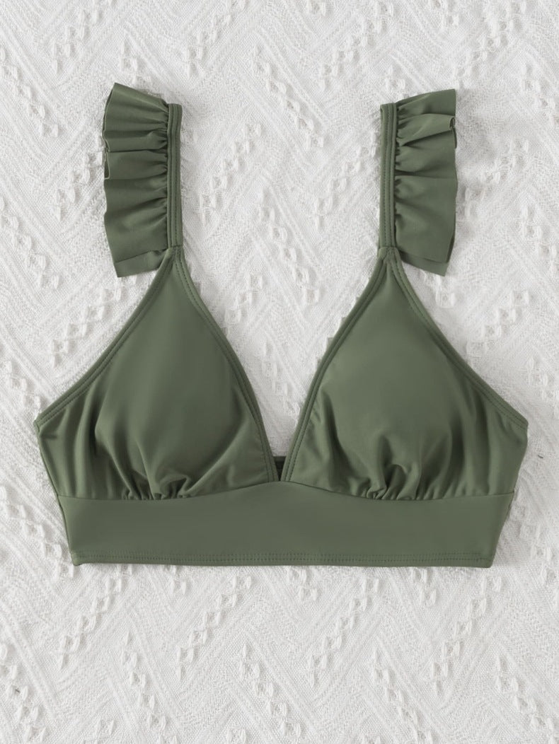 Dame triangel-bikini-top med flæsedetaljer Skovae