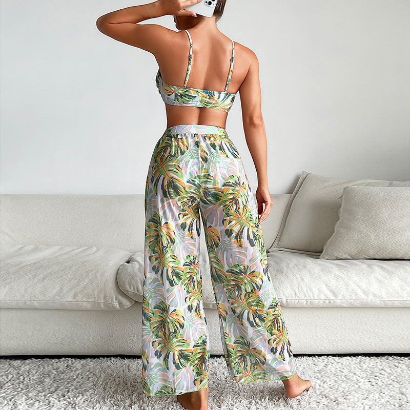 Dame bikiniset med blomster kimono og bindebånd Stilla