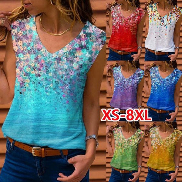 Dame V-hals bluse med blomstret design Stilla
