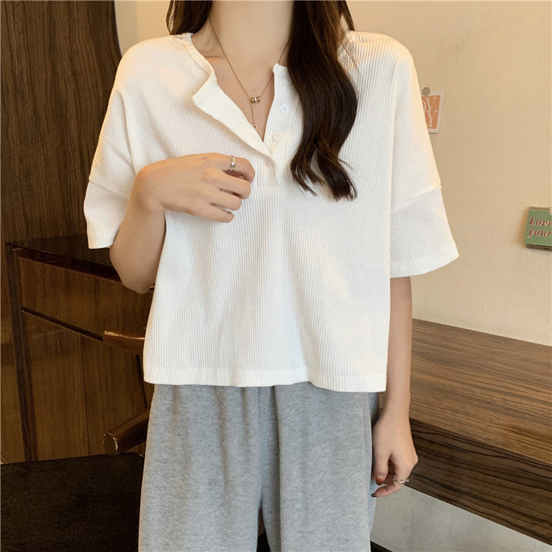 Femme Casual Knap-Op Ribtop Stilla
