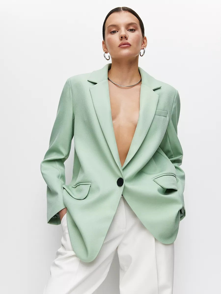 Dame elegant Oversized Blazer med fin tekstur og minimalistisk knapliste Stilla